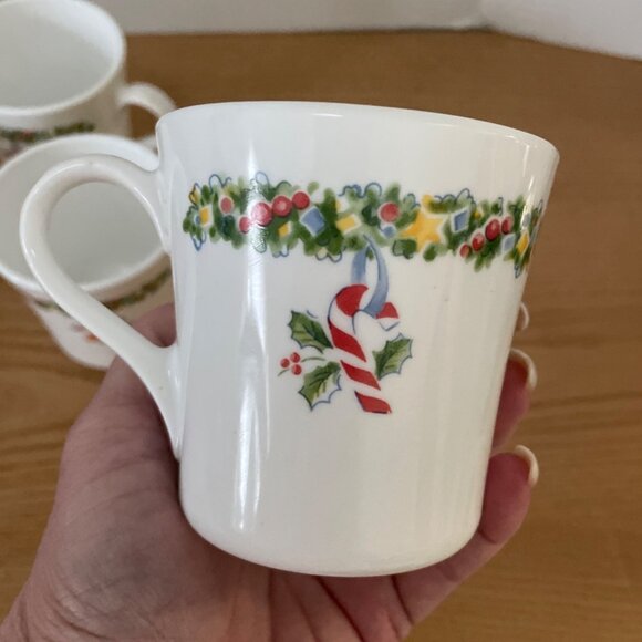 Vtg Corning Corelle Christmas Joy Coffee Mugs Cups Candy Cane Wreath Bell 1990s - Picture 5 of 7
